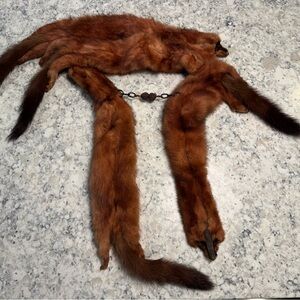 Rare Vintage Real Mink Fur Stole 4 Pelt 1940s